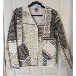 Women's COMO Vintage Quilted Patchwork Jacket L Beige Brown